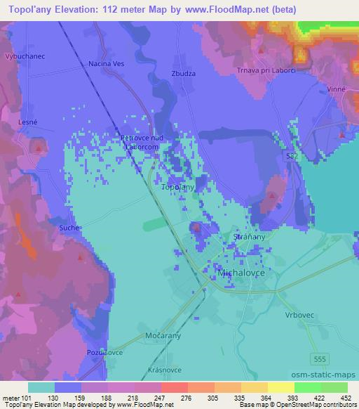 Topol'any,Slovakia Elevation Map