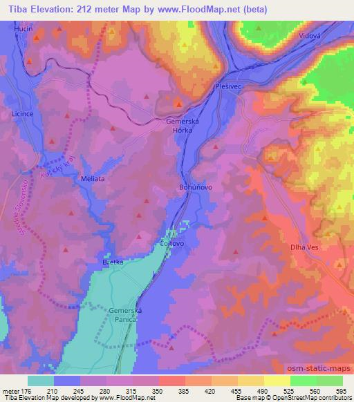 Tiba,Slovakia Elevation Map