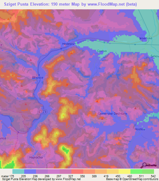 Sziget Pusta,Slovakia Elevation Map