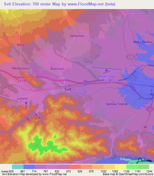 Svit,Slovakia Elevation Map