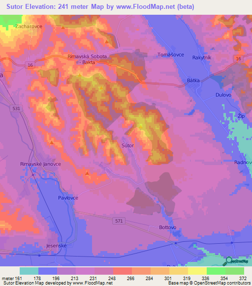 Sutor,Slovakia Elevation Map