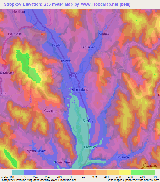 Stropkov,Slovakia Elevation Map