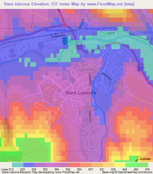 Stara lubovna,Slovakia Elevation Map