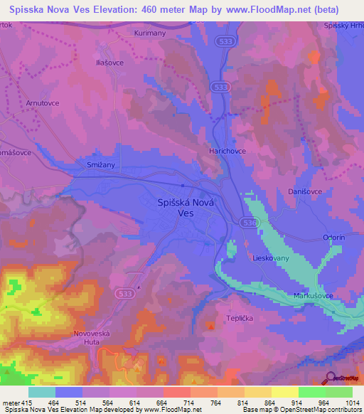 Spisska Nova Ves,Slovakia Elevation Map