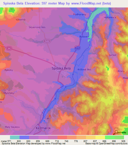 Spisska Bela,Slovakia Elevation Map