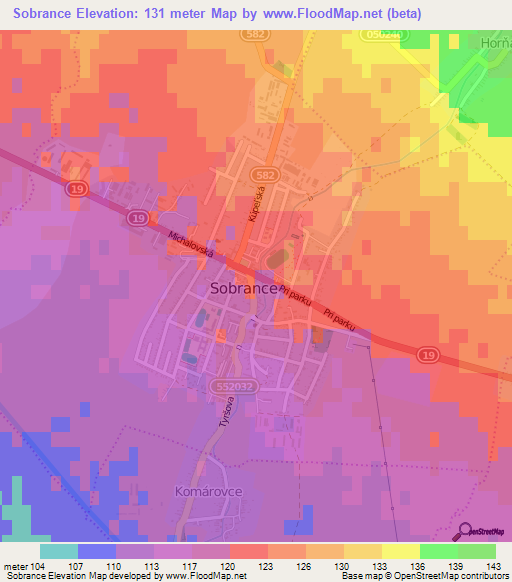 Sobrance,Slovakia Elevation Map