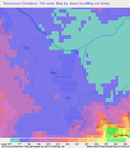 Simonovce,Slovakia Elevation Map