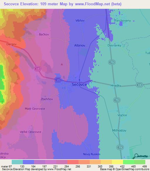 Secovce,Slovakia Elevation Map