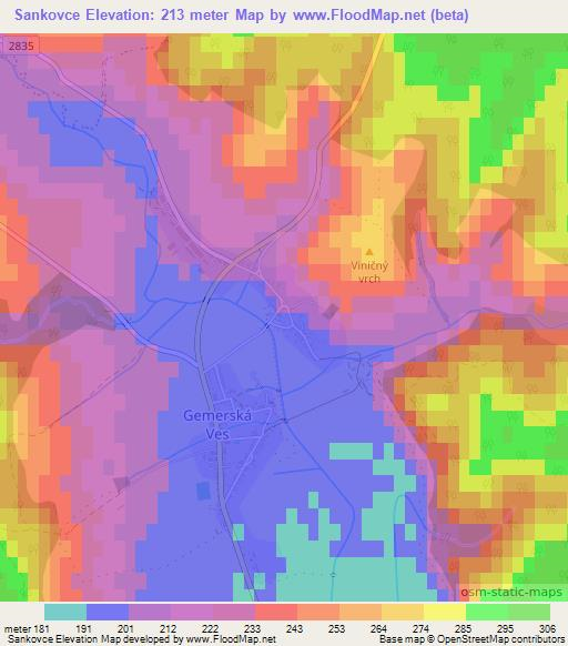 Sankovce,Slovakia Elevation Map