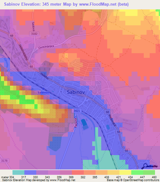 Sabinov,Slovakia Elevation Map