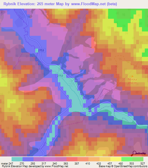 Rybnik,Slovakia Elevation Map