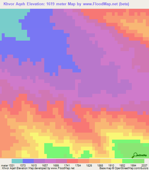Khvor Aqeh,Iran Elevation Map