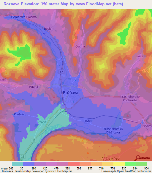 Roznava,Slovakia Elevation Map