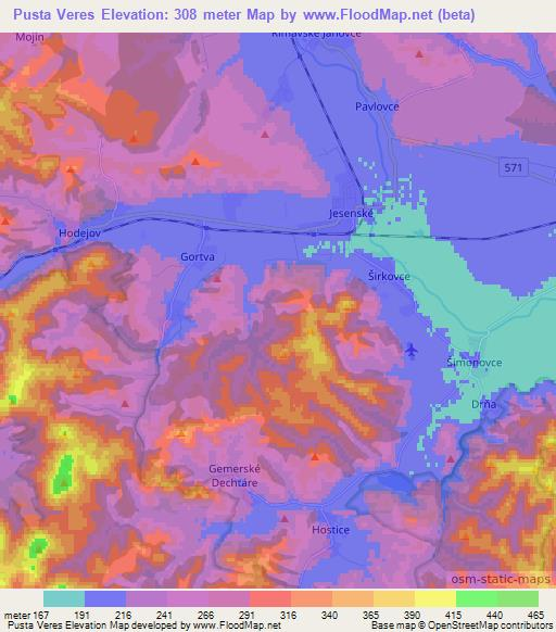 Pusta Veres,Slovakia Elevation Map