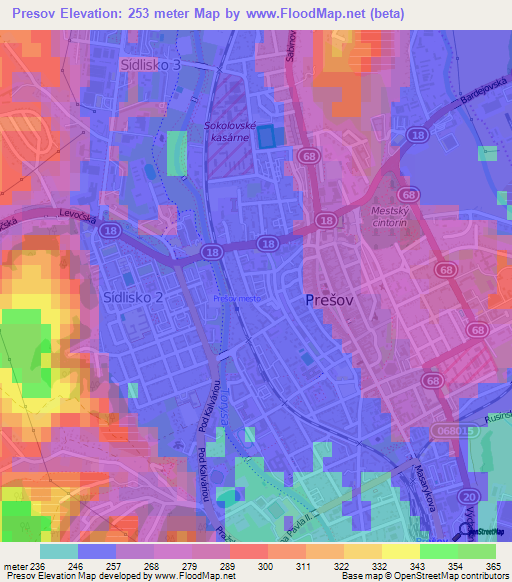 Presov,Slovakia Elevation Map