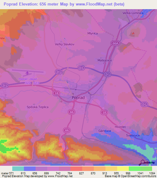 Poprad,Slovakia Elevation Map