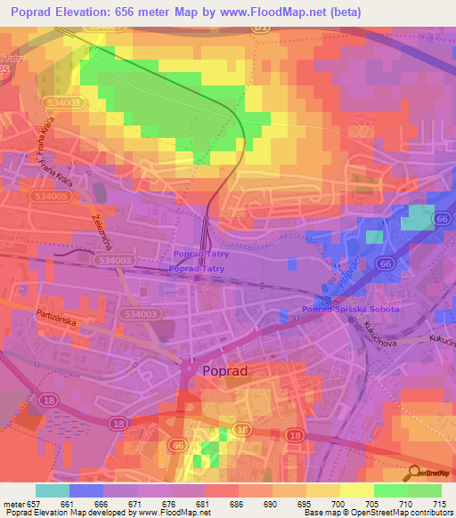 Poprad,Slovakia Elevation Map