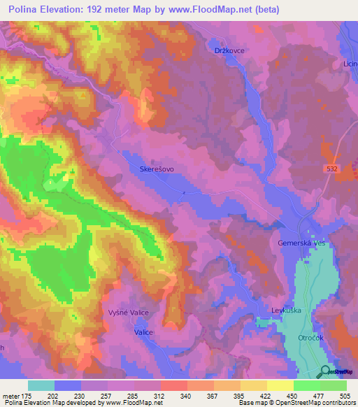 Polina,Slovakia Elevation Map