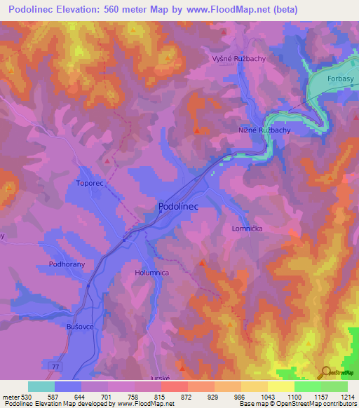 Podolinec,Slovakia Elevation Map