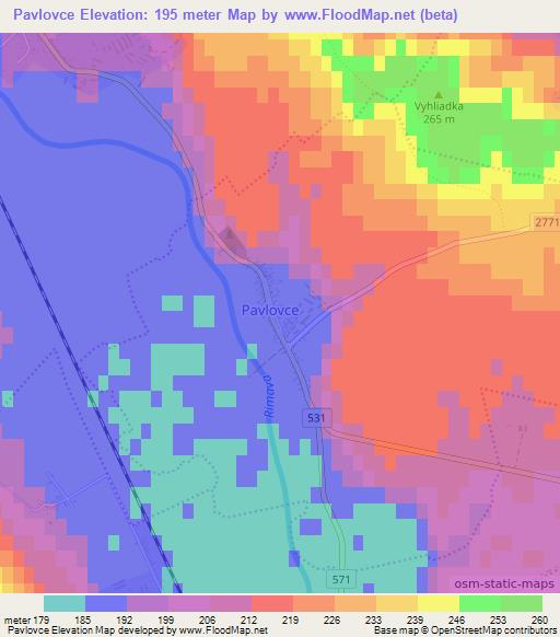 Pavlovce,Slovakia Elevation Map