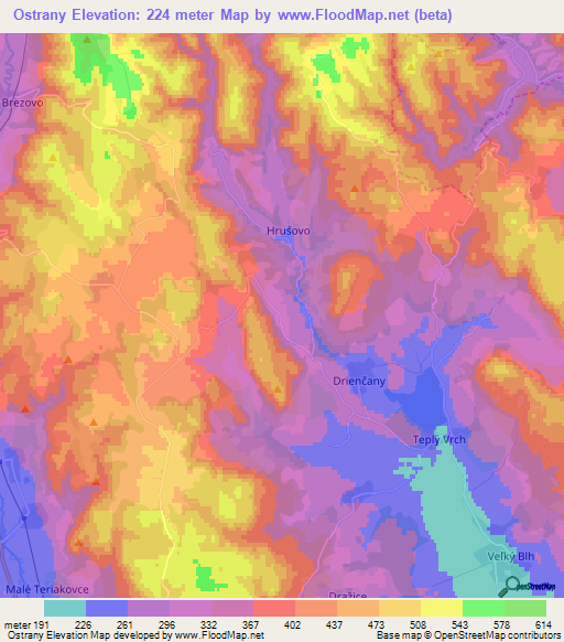 Ostrany,Slovakia Elevation Map