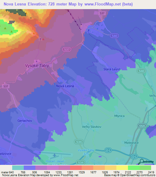 Nova Lesna,Slovakia Elevation Map