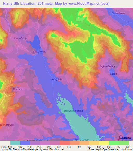 Nizny Blh,Slovakia Elevation Map
