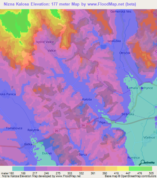Nizna Kalosa,Slovakia Elevation Map