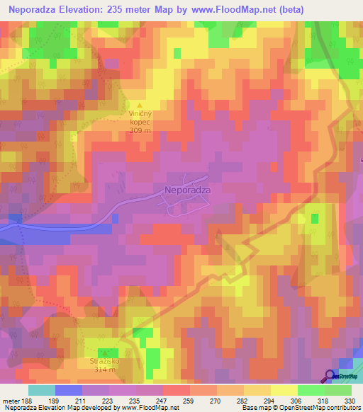 Neporadza,Slovakia Elevation Map