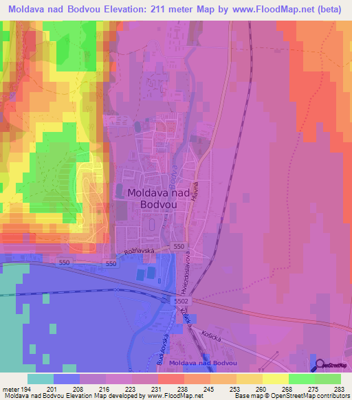 Moldava nad Bodvou,Slovakia Elevation Map