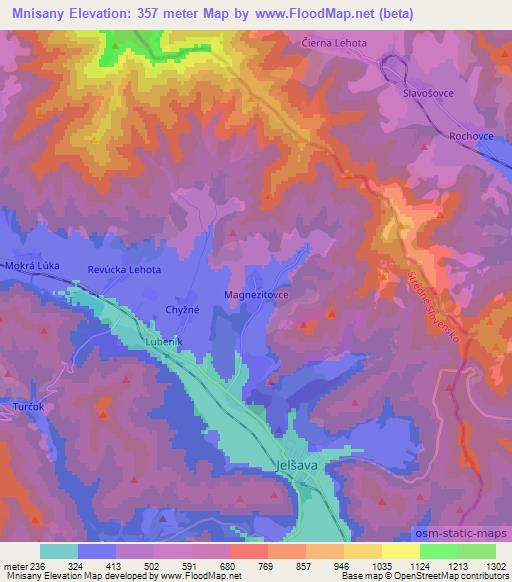 Mnisany,Slovakia Elevation Map