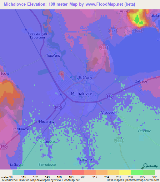 Michalovce,Slovakia Elevation Map