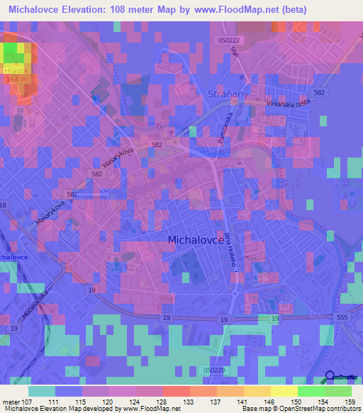 Michalovce,Slovakia Elevation Map