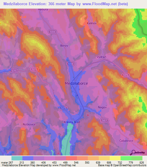 Medzilaborce,Slovakia Elevation Map