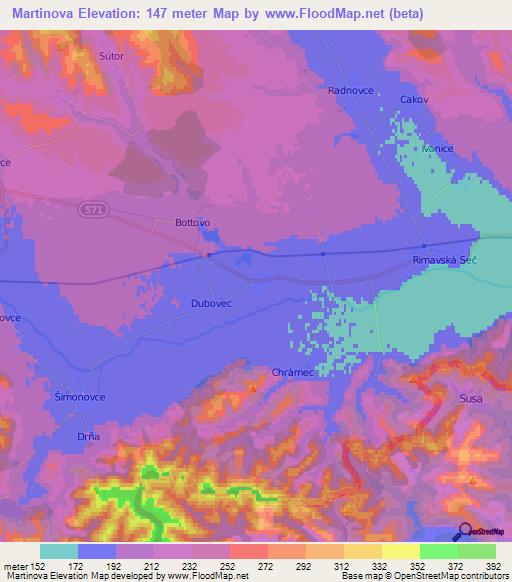 Martinova,Slovakia Elevation Map