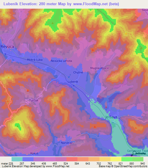 Lubenik,Slovakia Elevation Map