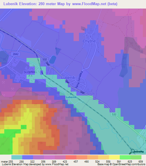 Lubenik,Slovakia Elevation Map
