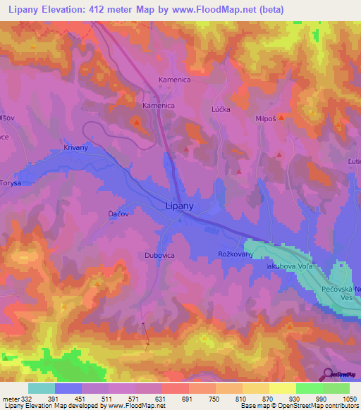 Lipany,Slovakia Elevation Map