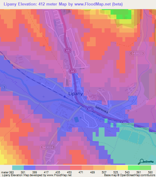 Lipany,Slovakia Elevation Map