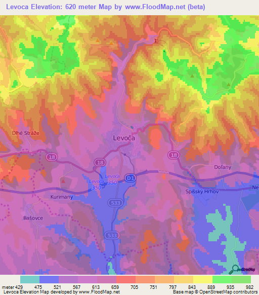 Levoca,Slovakia Elevation Map