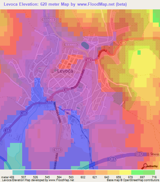 Levoca,Slovakia Elevation Map