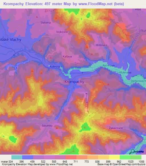 Krompachy,Slovakia Elevation Map
