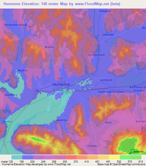 Humenne,Slovakia Elevation Map
