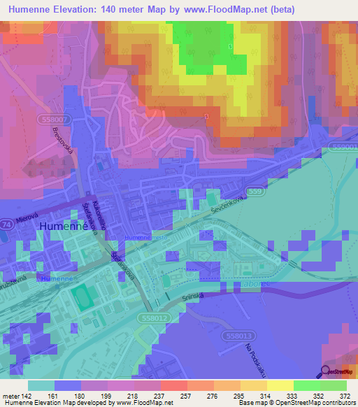 Humenne,Slovakia Elevation Map