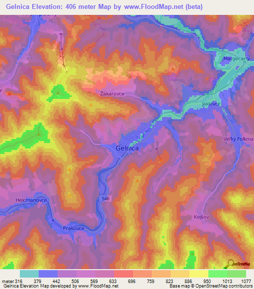 Gelnica,Slovakia Elevation Map