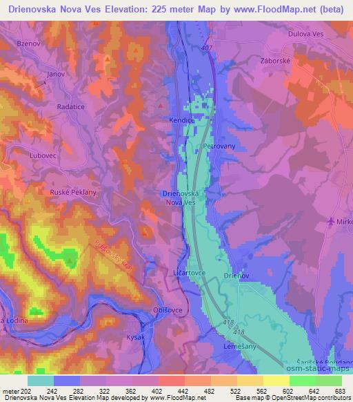 Drienovska Nova Ves,Slovakia Elevation Map