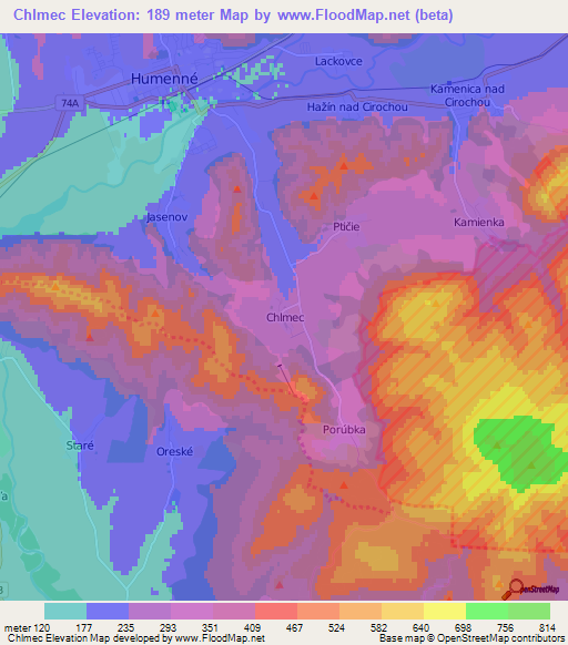 Chlmec,Slovakia Elevation Map