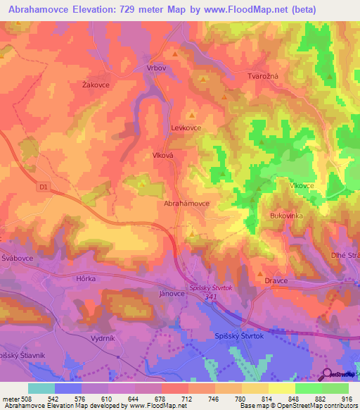 Abrahamovce,Slovakia Elevation Map
