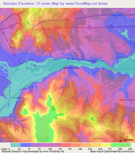 Beloslav,Bulgaria Elevation Map