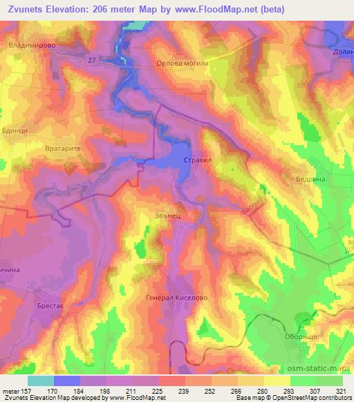 Zvunets,Bulgaria Elevation Map